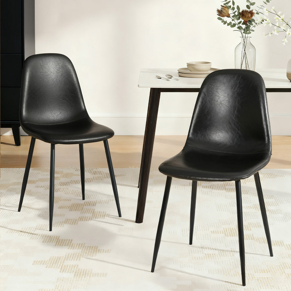 Artiss 2x Dining Chairs Retro PU Leather Kitchen Lounge Cafe Accent Chair Black Artiss