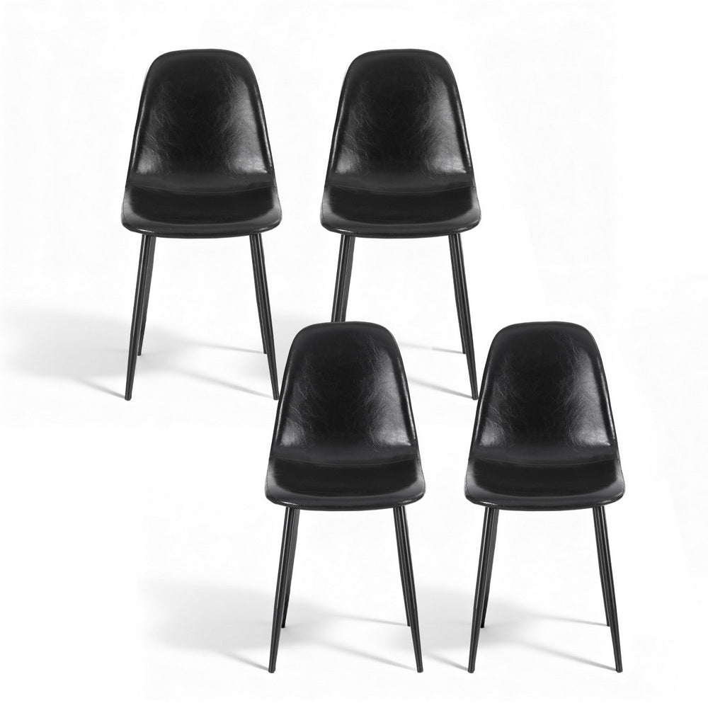Artiss 4x Dining Chairs Retro PU Leather Kitchen Lounge Cafe Accent Chair Black Artiss