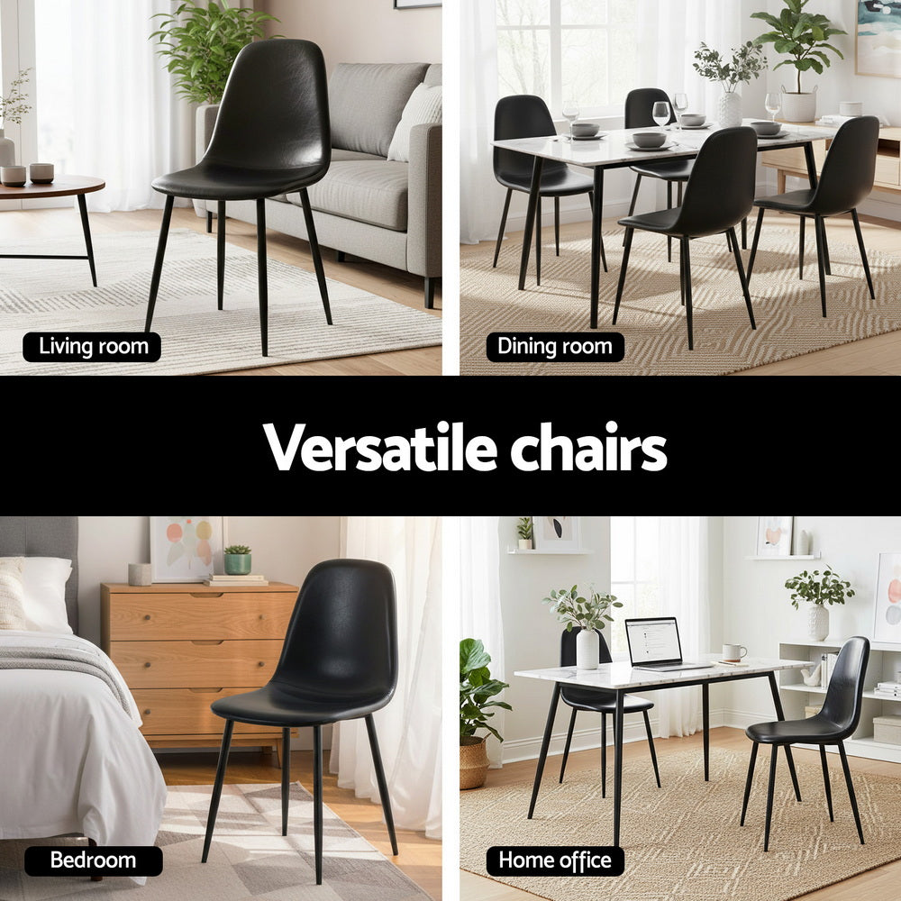 Artiss 4x Dining Chairs Retro PU Leather Kitchen Lounge Cafe Accent Chair Black Artiss