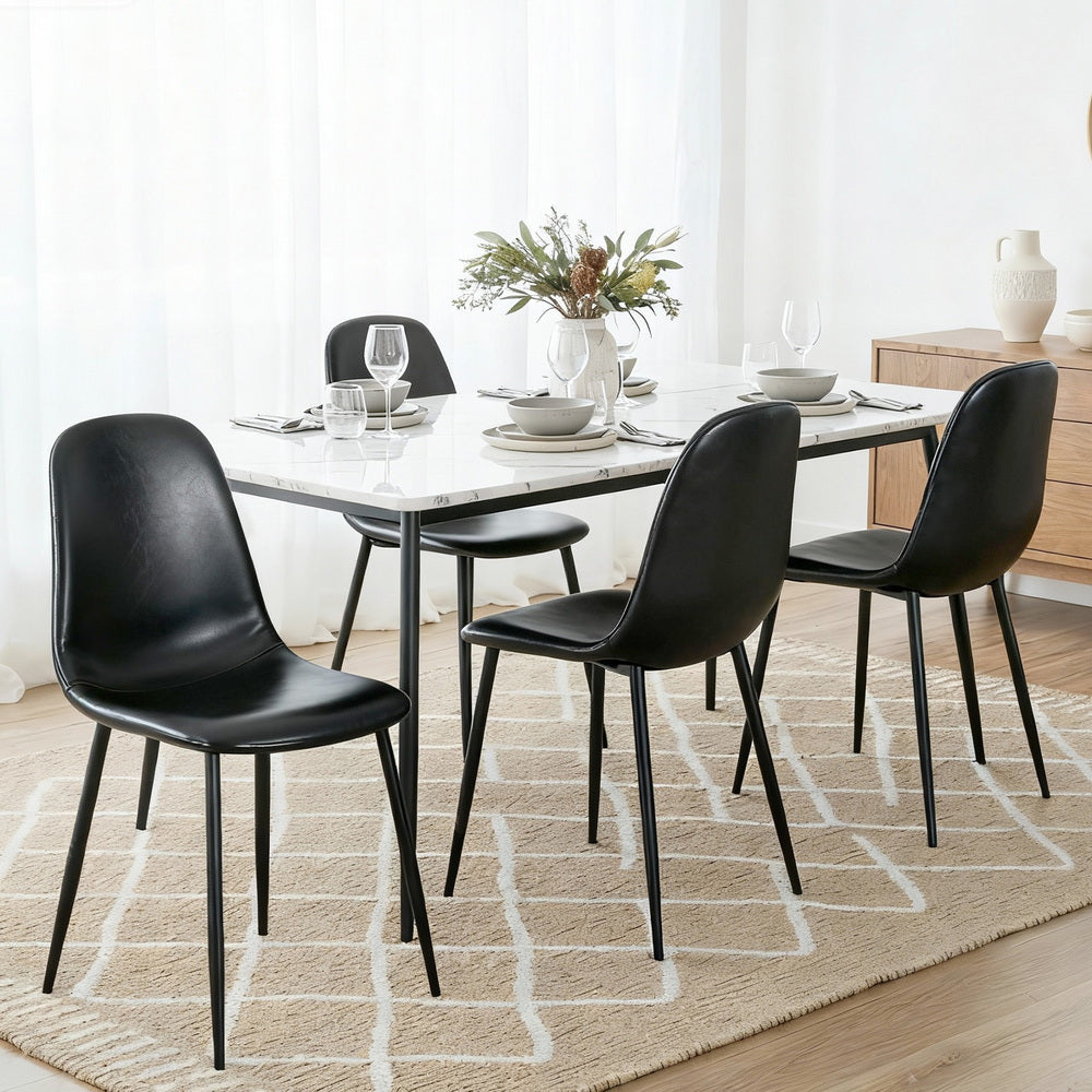 Artiss 4x Dining Chairs Retro PU Leather Kitchen Lounge Cafe Accent Chair Black Artiss
