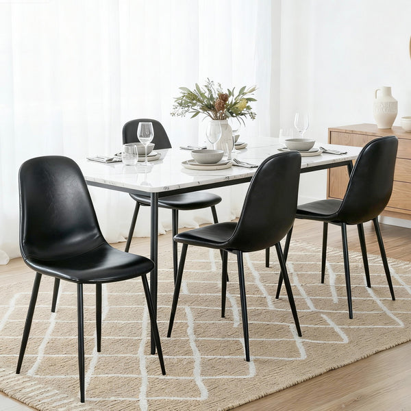 Artiss 4x Dining Chairs Retro PU Leather Kitchen Lounge Cafe Accent Chair Black Artiss