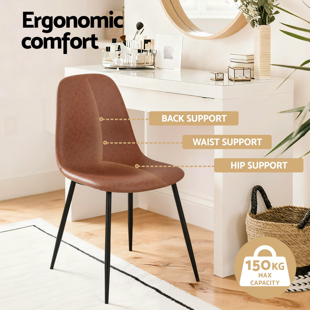 Artiss 2x Dining Chairs Retro PU Leather Kitchen Lounge Cafe Accent Chair Brown Artiss