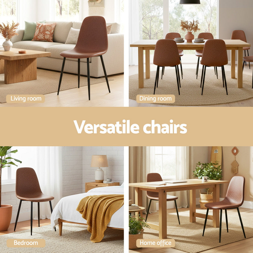 Artiss 2x Dining Chairs Retro PU Leather Kitchen Lounge Cafe Accent Chair Brown Artiss