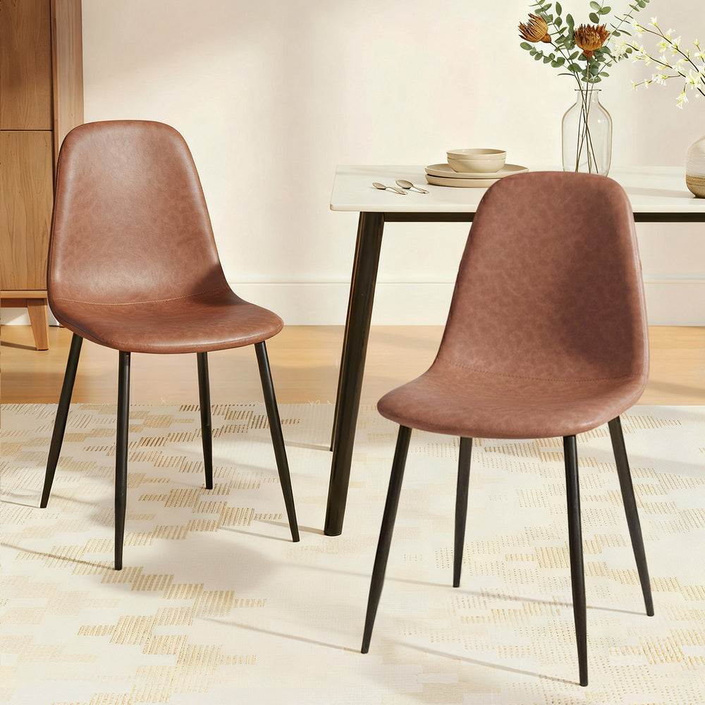 Artiss 2x Dining Chairs Retro PU Leather Kitchen Lounge Cafe Accent Chair Brown Artiss