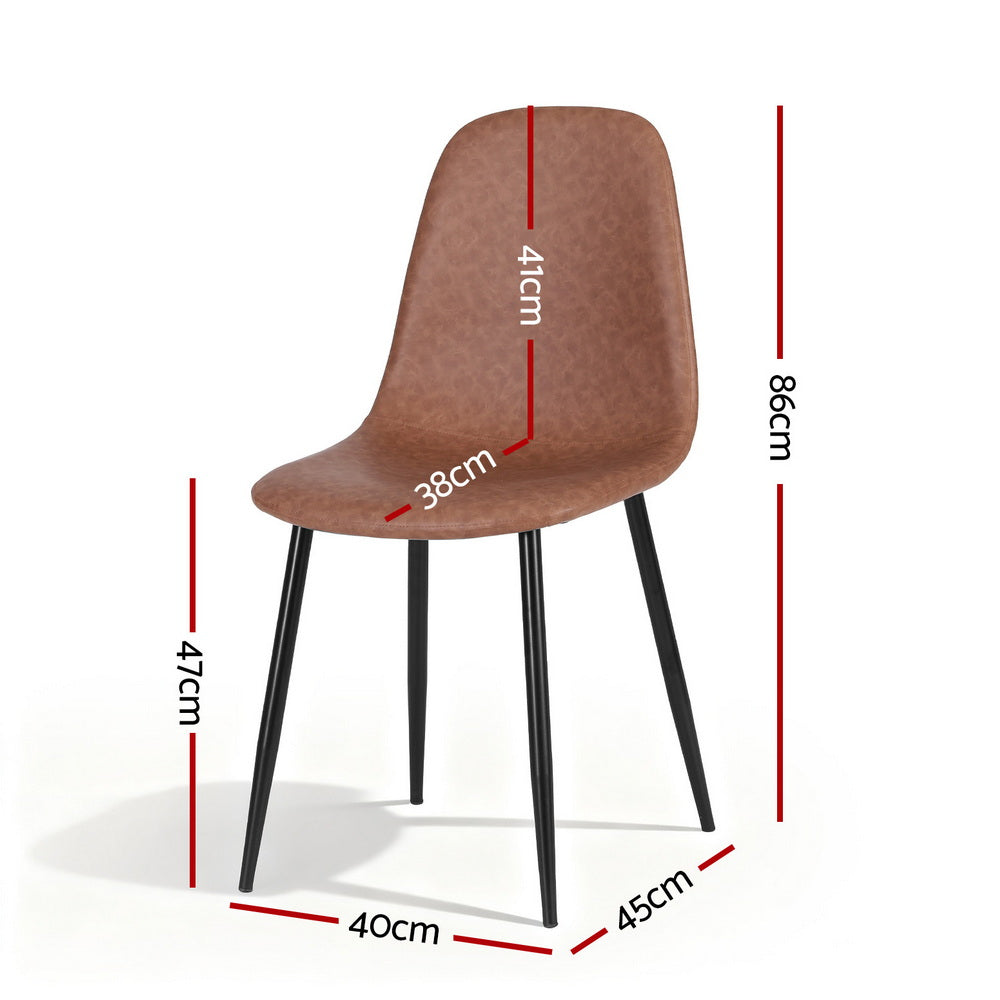 Artiss 4x Dining Chairs Retro PU Leather Kitchen Lounge Cafe Accent Chair Brown Artiss