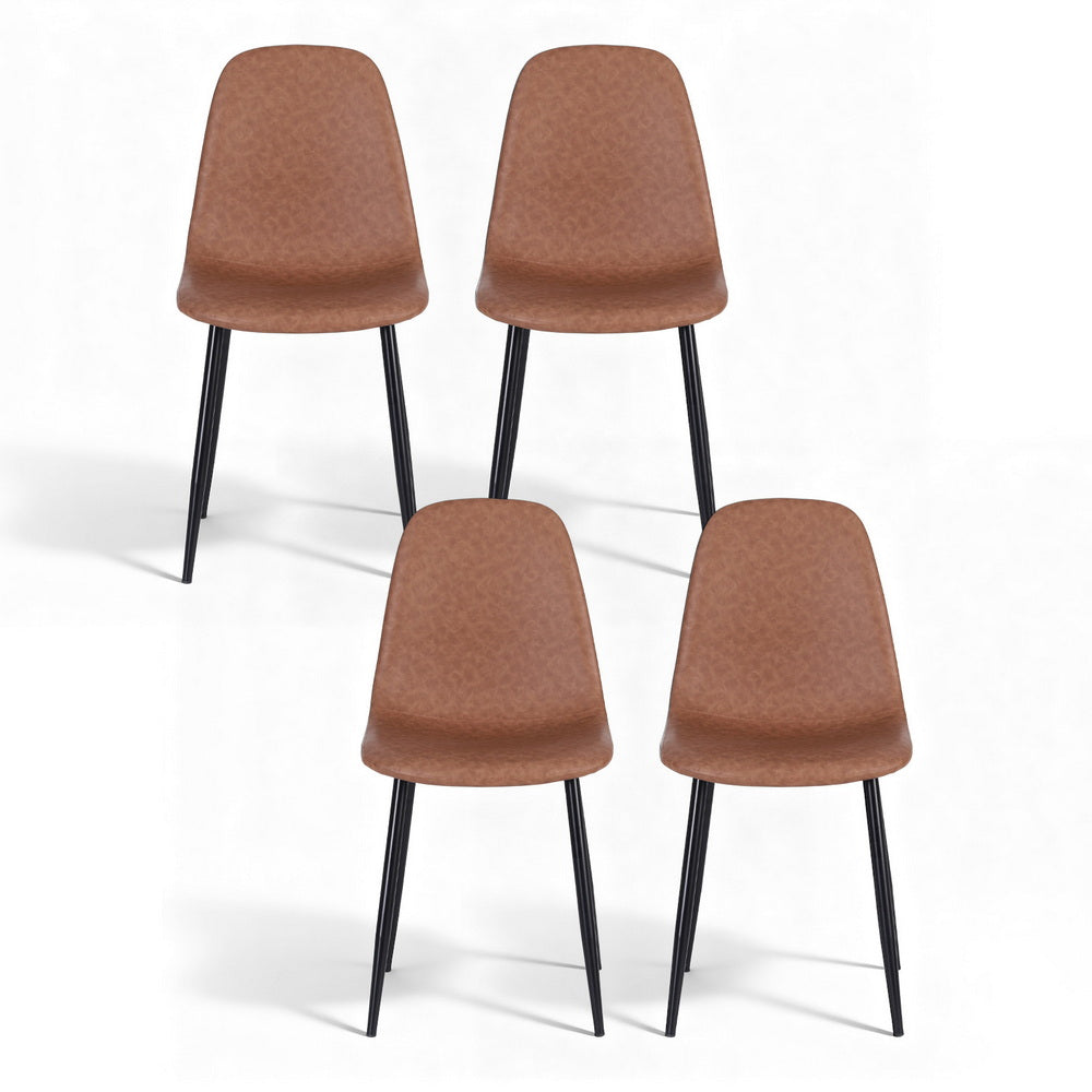 Artiss 4x Dining Chairs Retro PU Leather Kitchen Lounge Cafe Accent Chair Brown Artiss