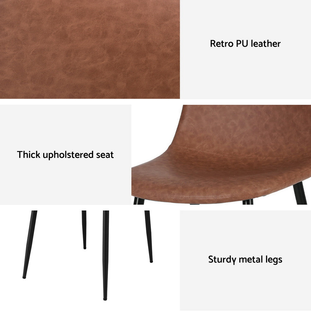 Artiss 4x Dining Chairs Retro PU Leather Kitchen Lounge Cafe Accent Chair Brown Artiss