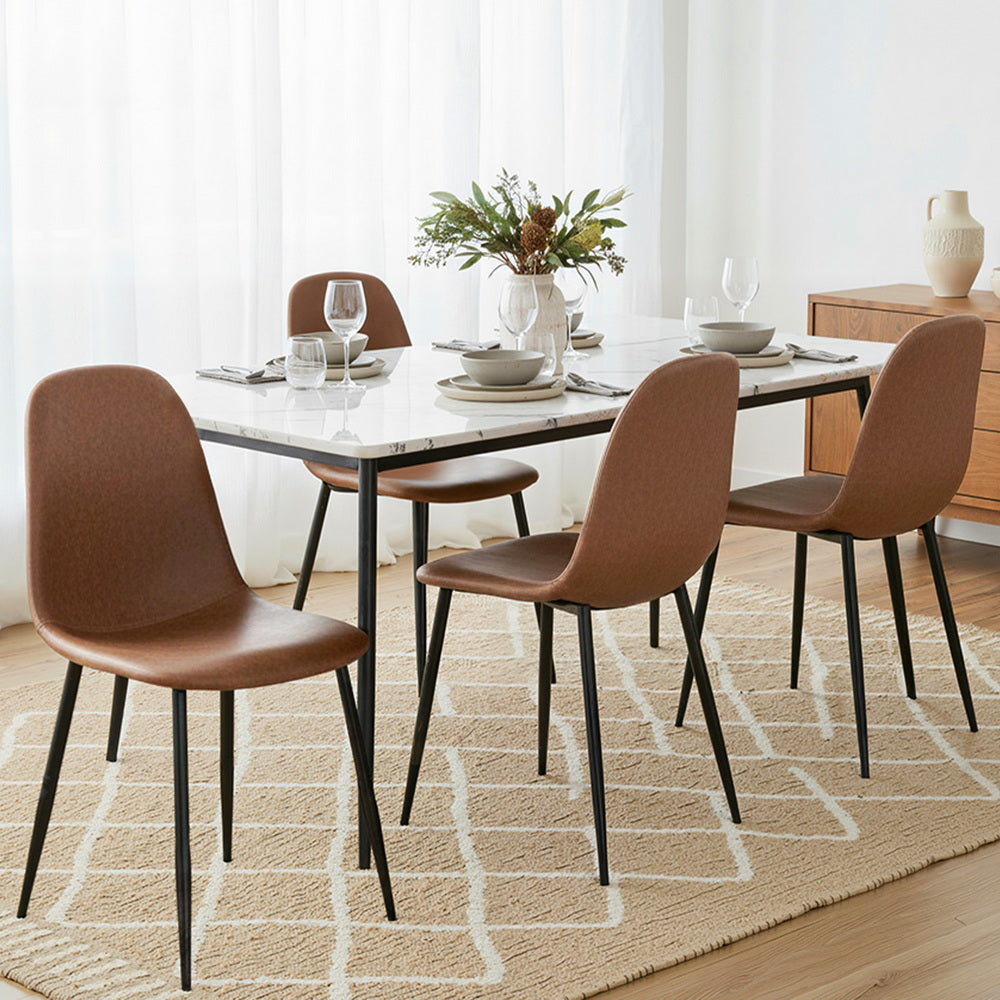 Artiss 4x Dining Chairs Retro PU Leather Kitchen Lounge Cafe Accent Chair Brown Artiss