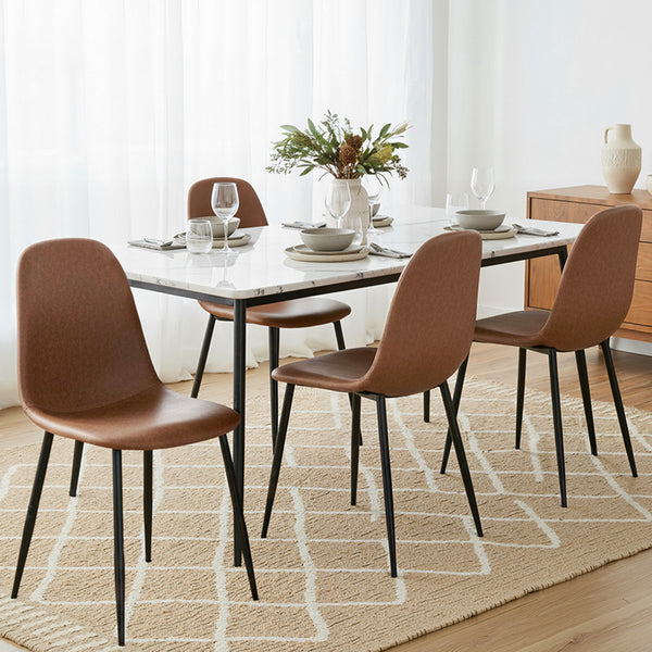 Artiss 4x Dining Chairs Retro PU Leather Kitchen Lounge Cafe Accent Chair Brown Artiss