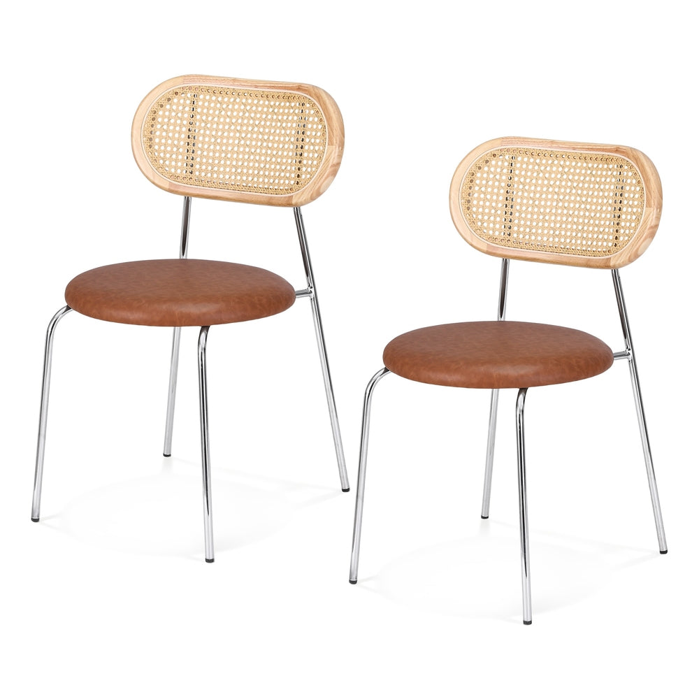Artiss 2x Dining Chairs PU Leather Rattan Kitchen Lounge Cafe Accent Chair Brown Artiss