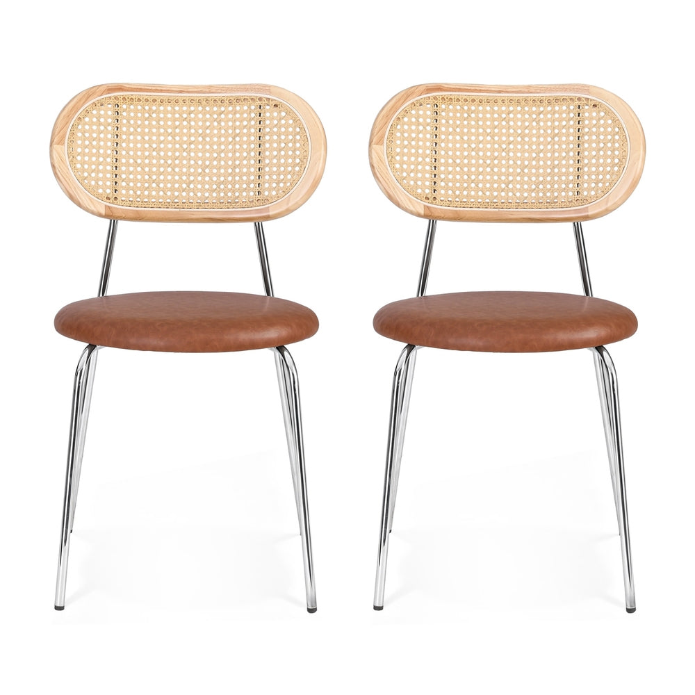 Artiss 2x Dining Chairs PU Leather Rattan Kitchen Lounge Cafe Accent Chair Brown Artiss