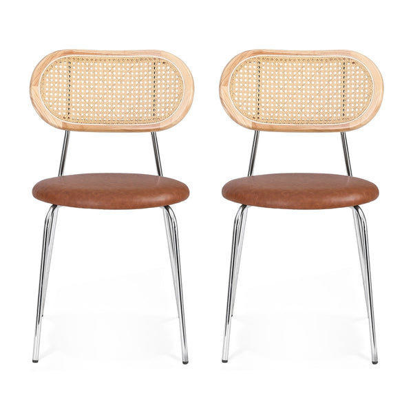 Artiss 2x Dining Chairs PU Leather Rattan Kitchen Lounge Cafe Accent Chair Brown Artiss