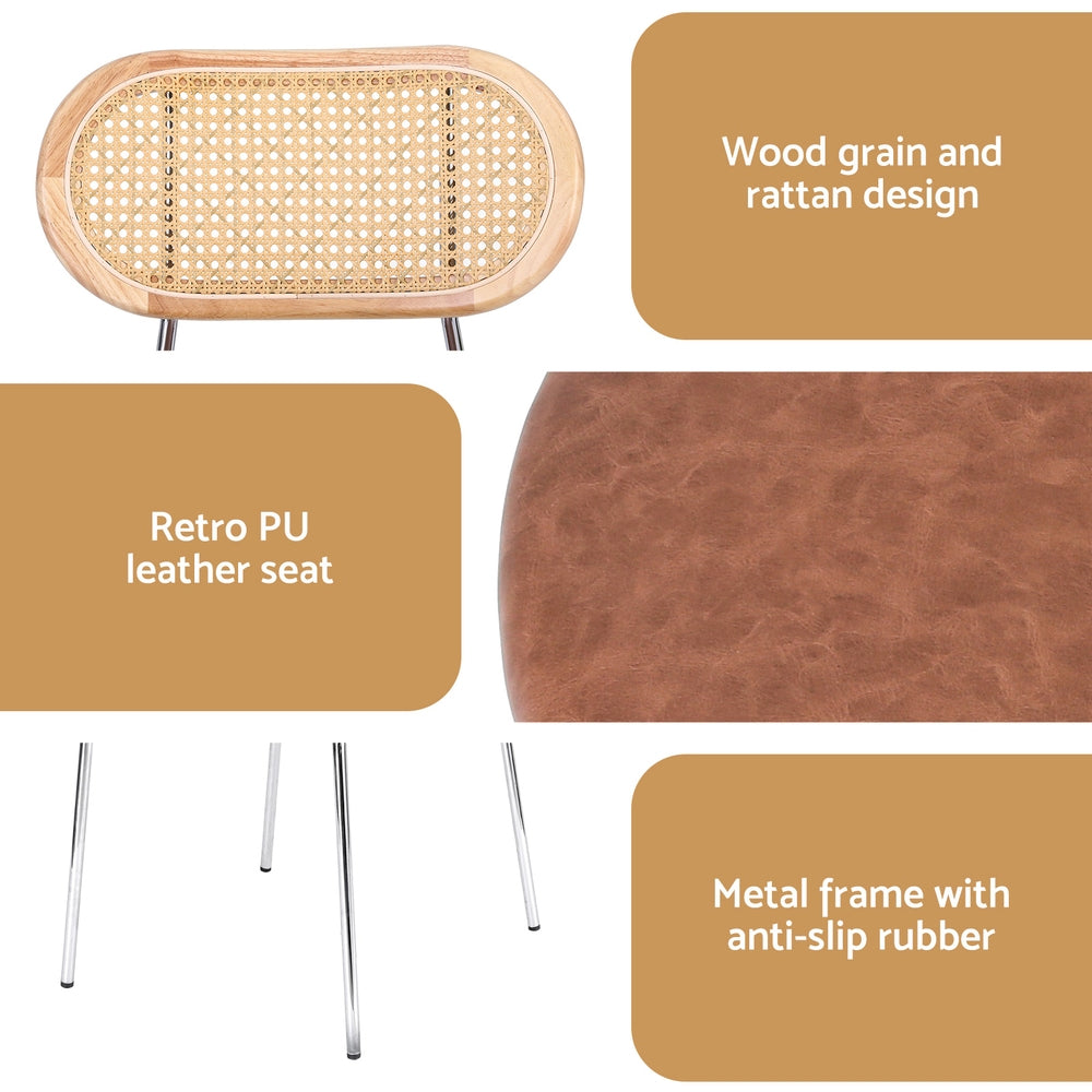 Artiss 2x Dining Chairs PU Leather Rattan Kitchen Lounge Cafe Accent Chair Brown Artiss