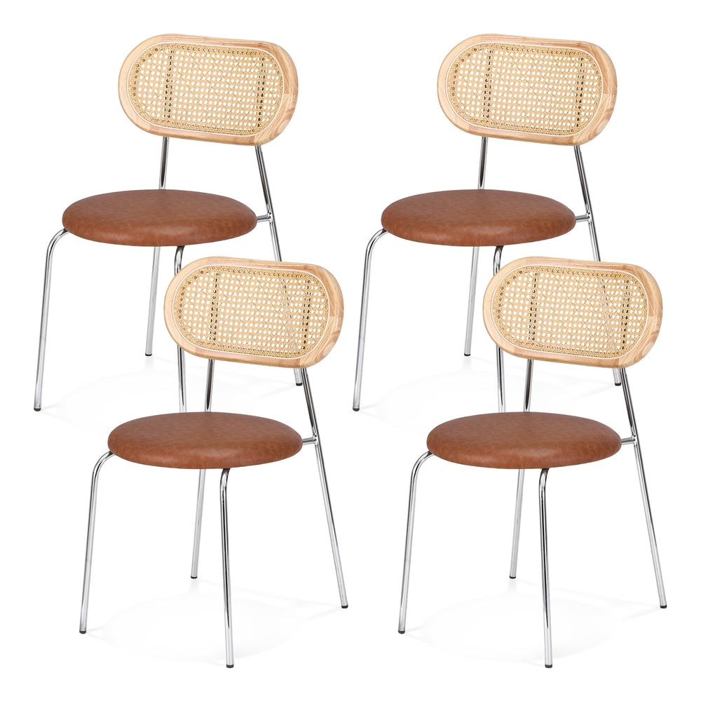 Artiss 4x Dining Chairs PU Leather Rattan Kitchen Lounge Cafe Accent Chair Brown Artiss