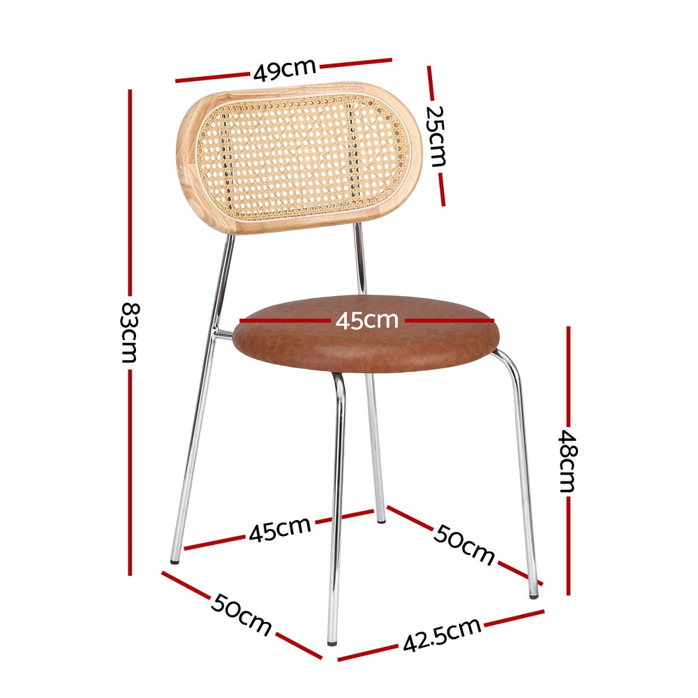 Artiss 4x Dining Chairs PU Leather Rattan Kitchen Lounge Cafe Accent Chair Brown Artiss