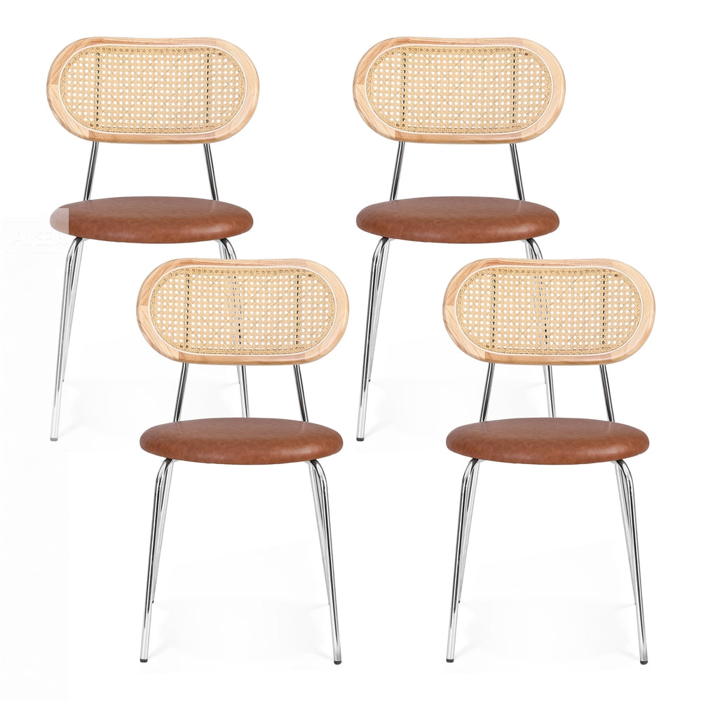 Artiss 4x Dining Chairs PU Leather Rattan Kitchen Lounge Cafe Accent Chair Brown Artiss