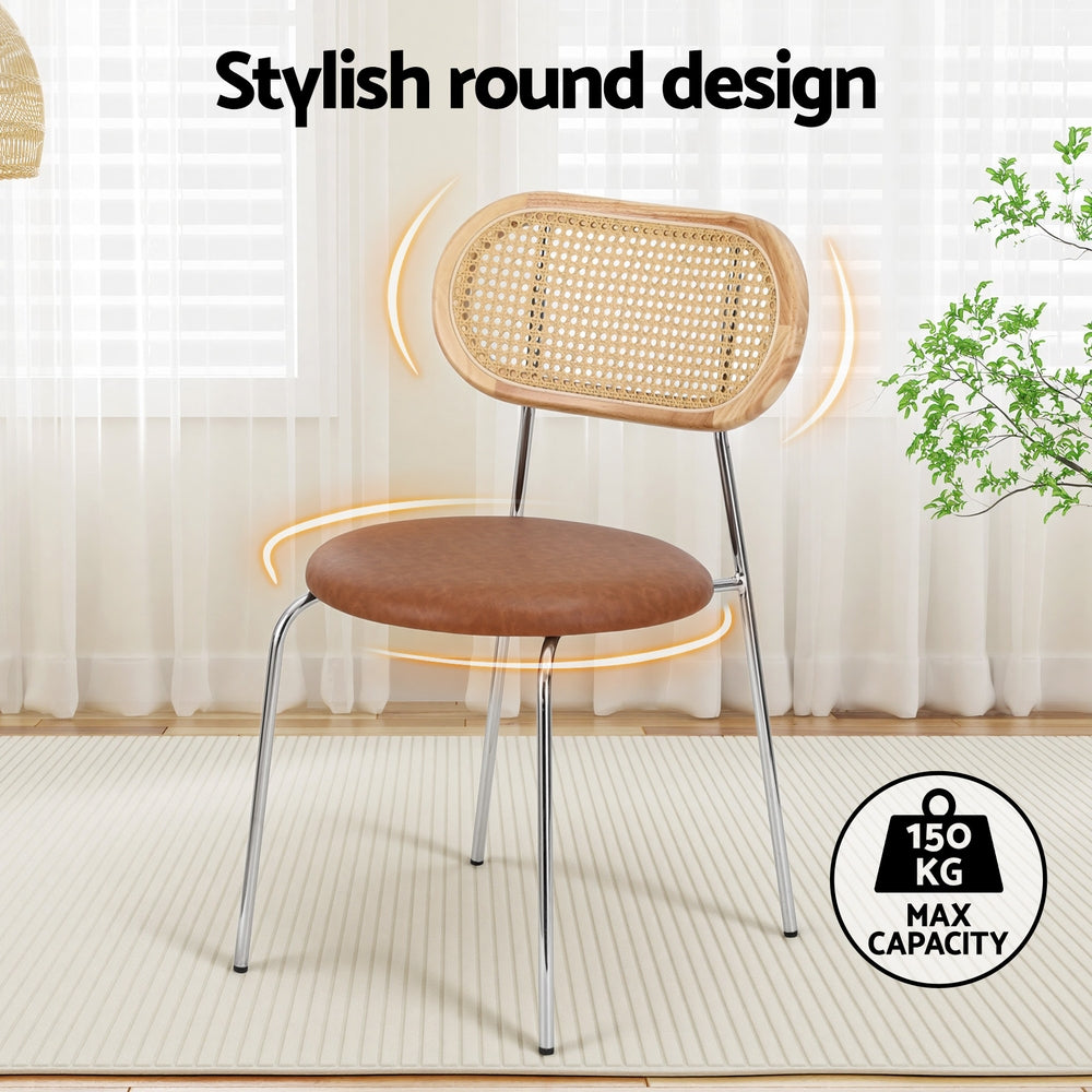 Artiss 4x Dining Chairs PU Leather Rattan Kitchen Lounge Cafe Accent Chair Brown Artiss