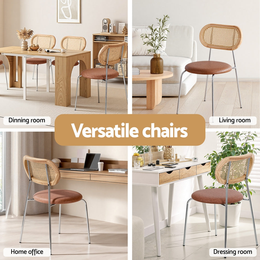 Artiss 4x Dining Chairs PU Leather Rattan Kitchen Lounge Cafe Accent Chair Brown Artiss