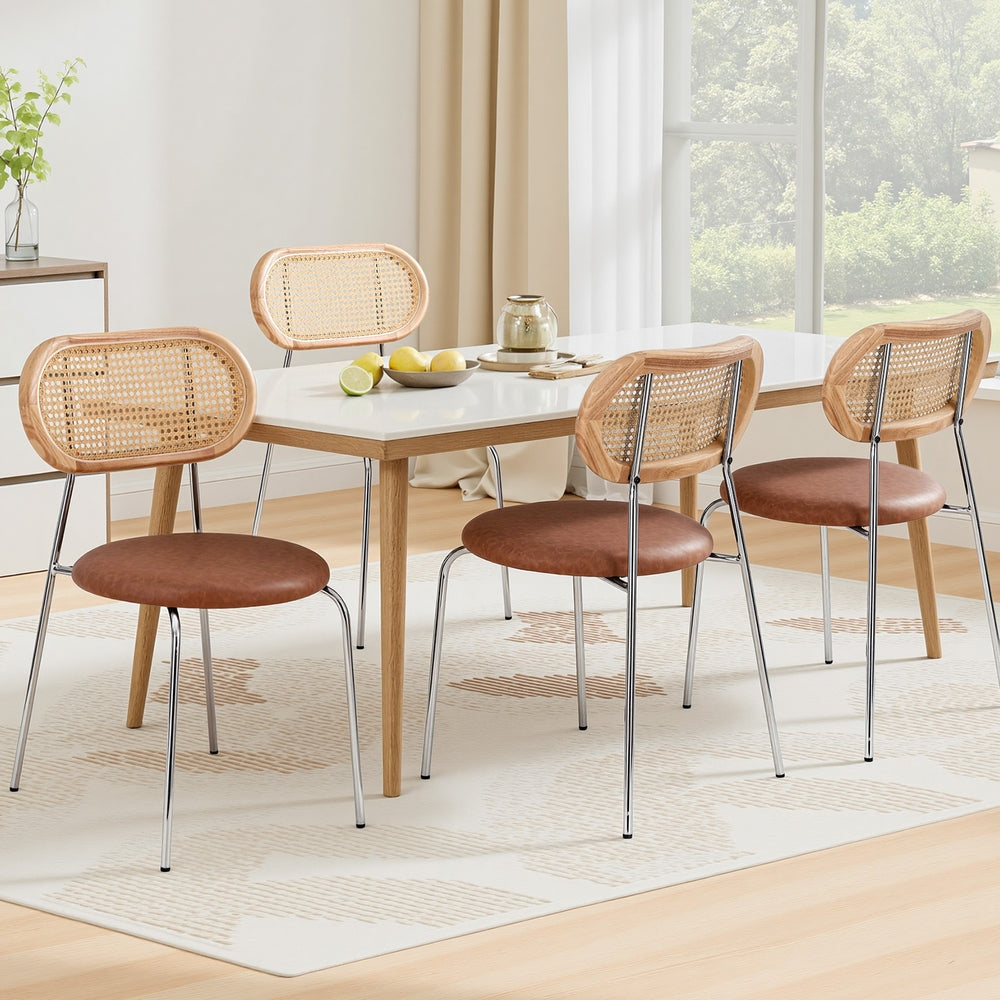 Artiss 4x Dining Chairs PU Leather Rattan Kitchen Lounge Cafe Accent Chair Brown Artiss