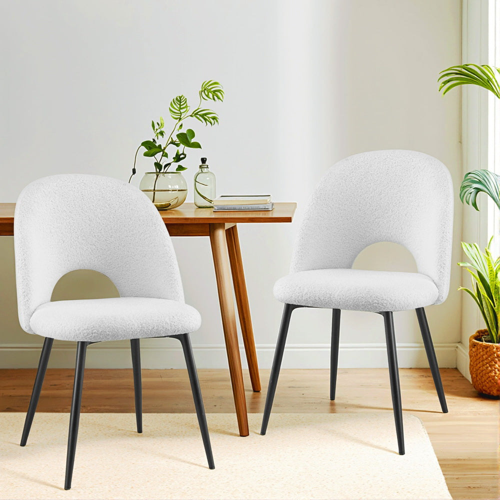 1 Set of 2 Artiss Dining Chair Boucle Sherpa Artiss