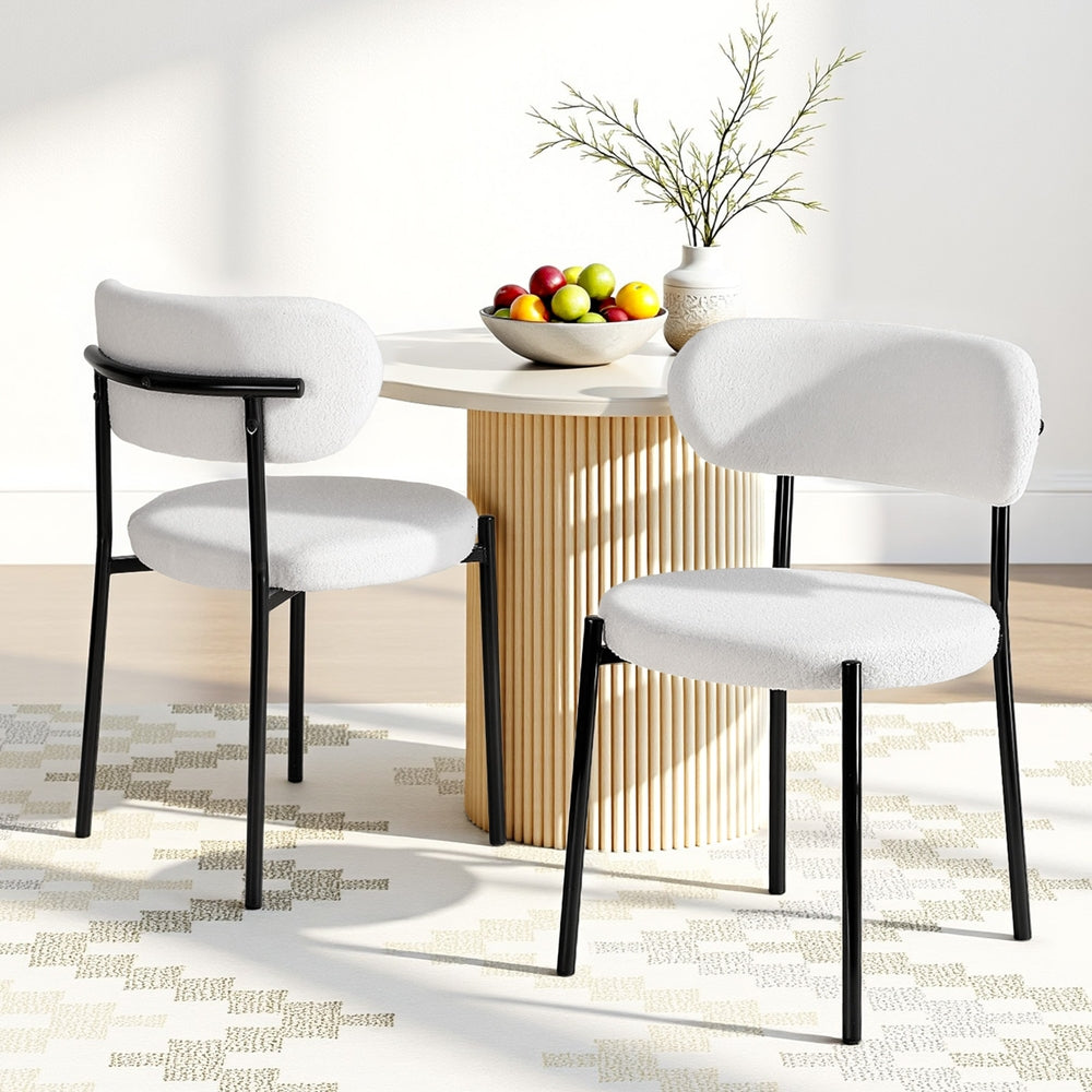 Artiss Dining Chairs Set of 2 Sherpa Boucle White Artiss