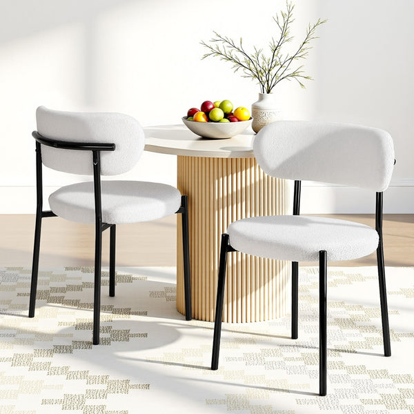 Artiss Dining Chairs Set of 2 Sherpa Boucle White Artiss