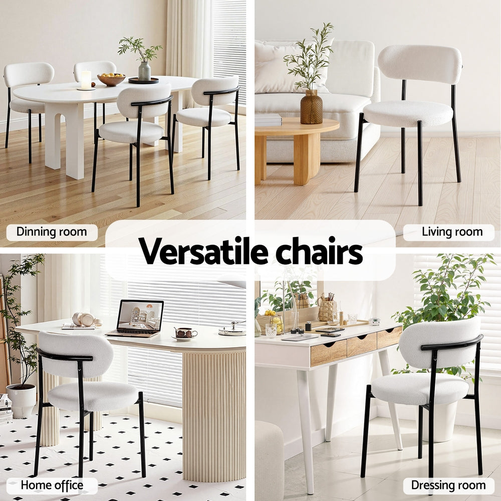 Artiss Dining Chairs Set of 4 Sherpa Boucle White Artiss