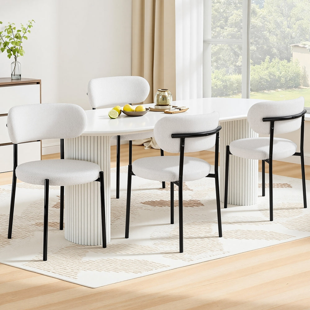 Artiss Dining Chairs Set of 4 Sherpa Boucle White Artiss