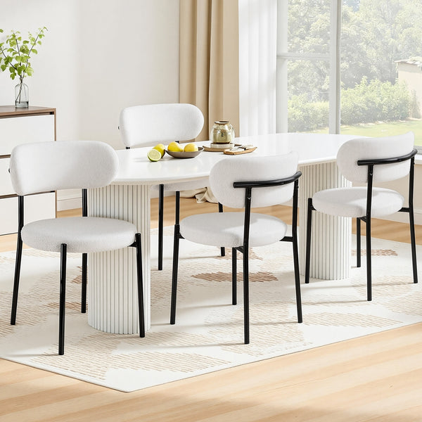 Artiss Dining Chairs Set of 4 Sherpa Boucle White Artiss