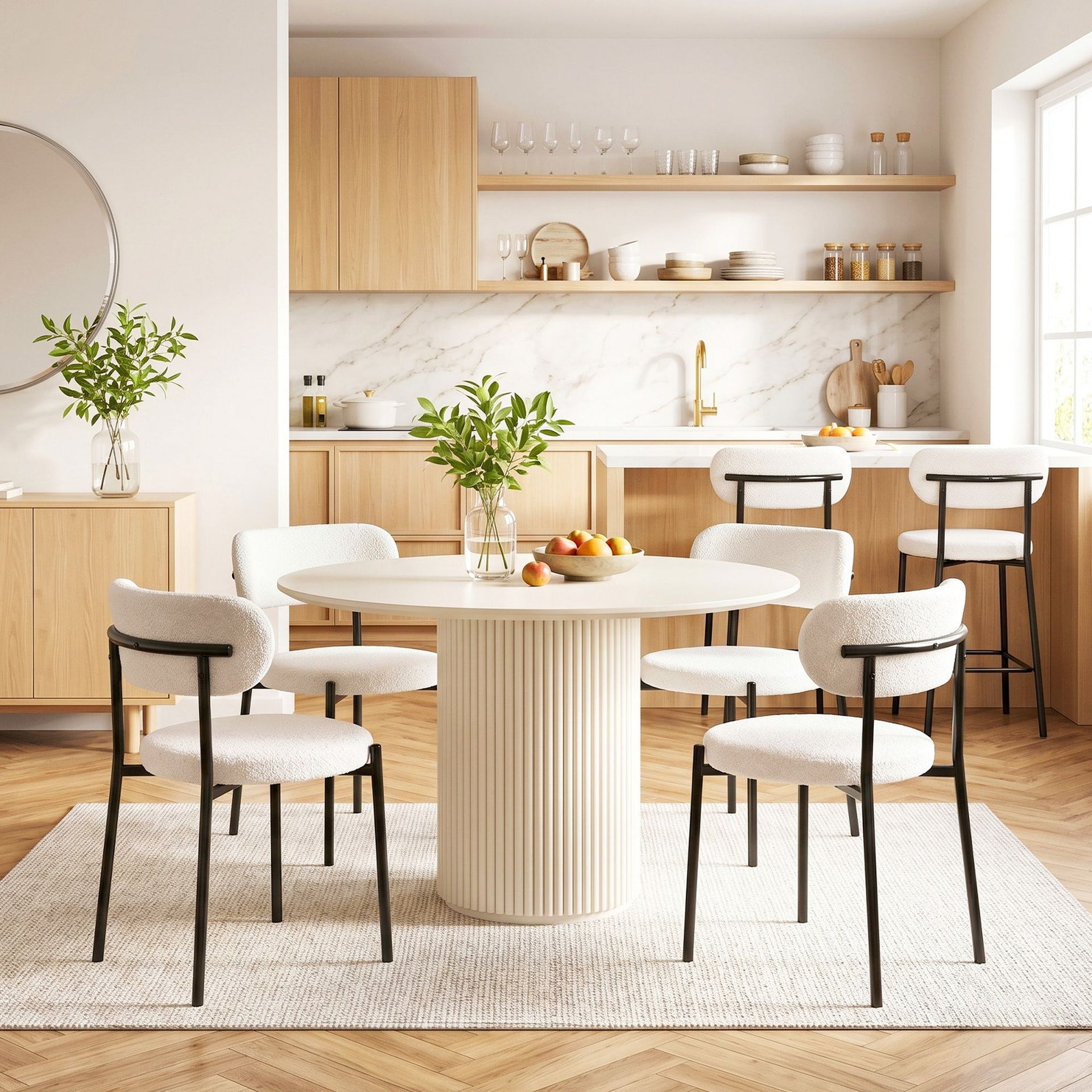 Artiss Dining Chairs Set of 6 Sherpa Boucle White Awezingly
