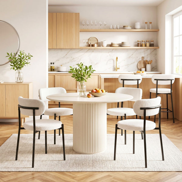 Artiss Dining Chairs Set of 6 Sherpa Boucle White Awezingly