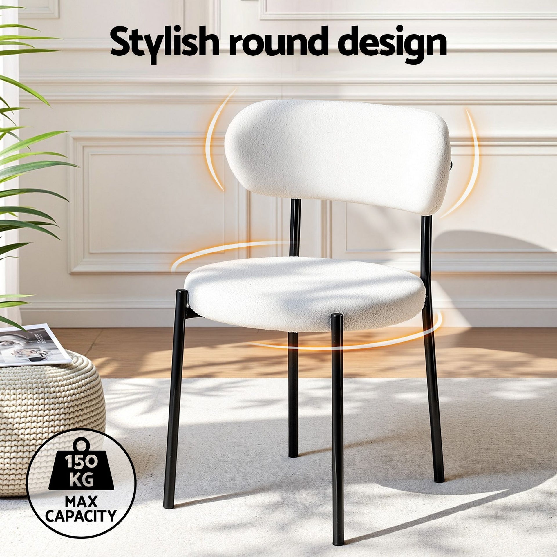 Artiss Dining Chairs Set of 6 Sherpa Boucle White Awezingly