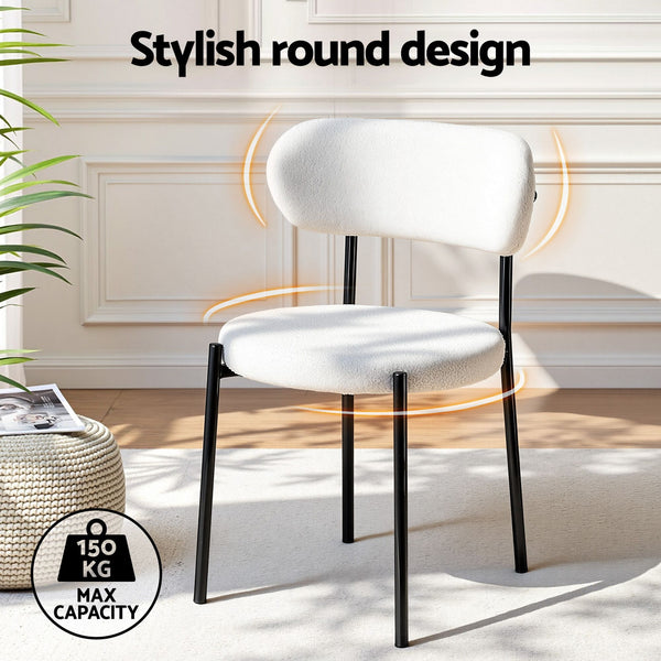 Artiss Dining Chairs Set of 6 Sherpa Boucle White Awezingly