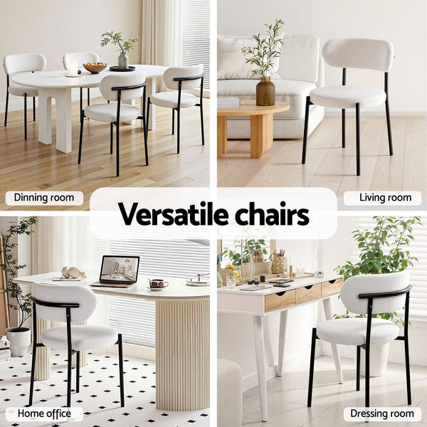 Artiss Dining Chairs Set of 6 Sherpa Boucle White Awezingly