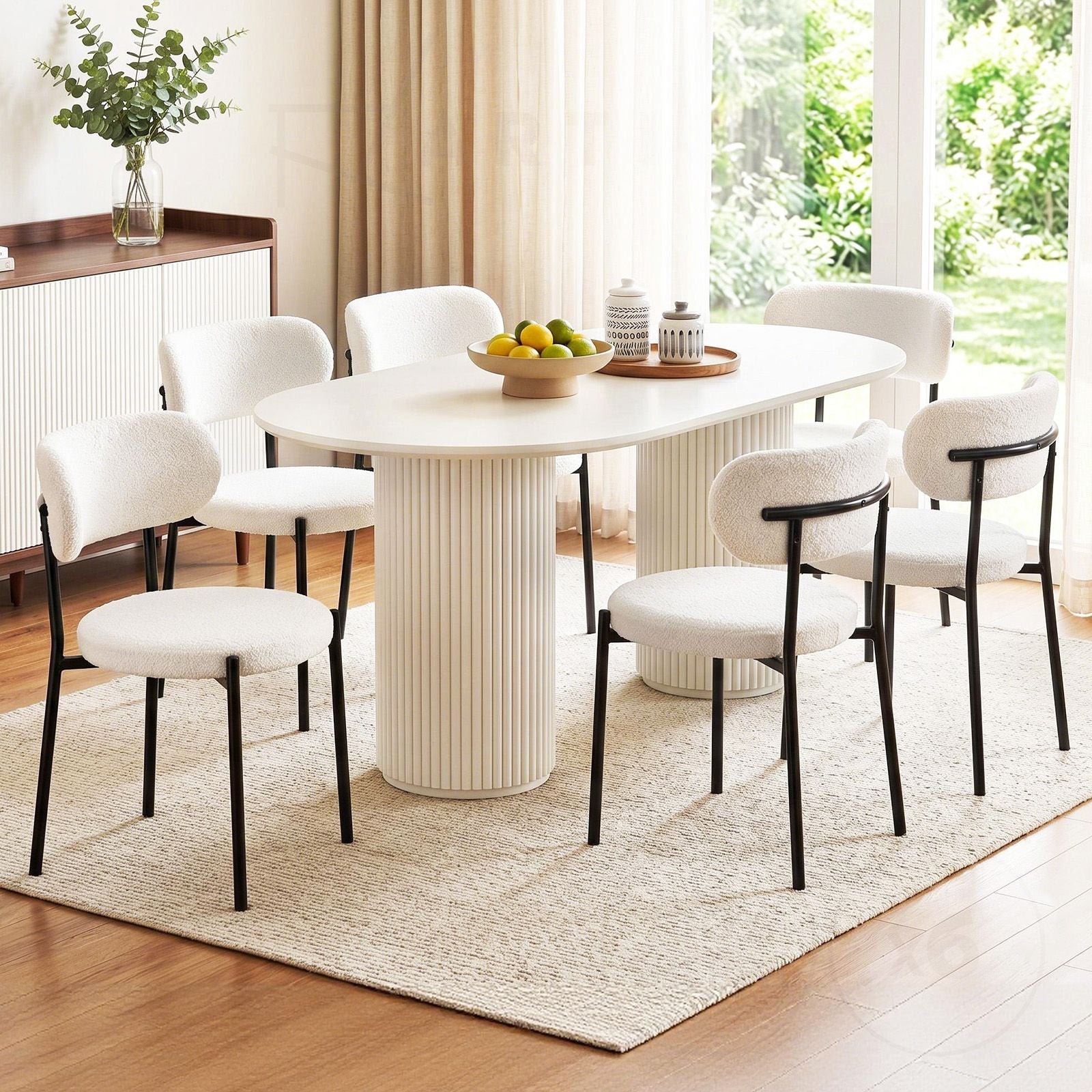 Artiss Dining Chairs Set of 6 Sherpa Boucle White Awezingly