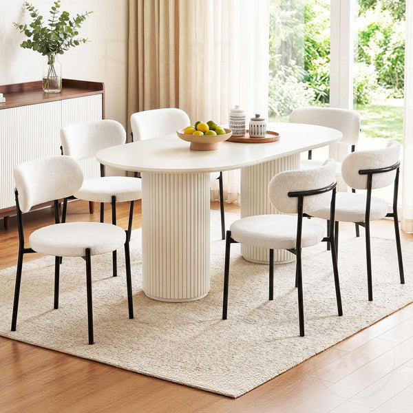 Artiss Dining Chairs Set of 6 Sherpa Boucle White Awezingly
