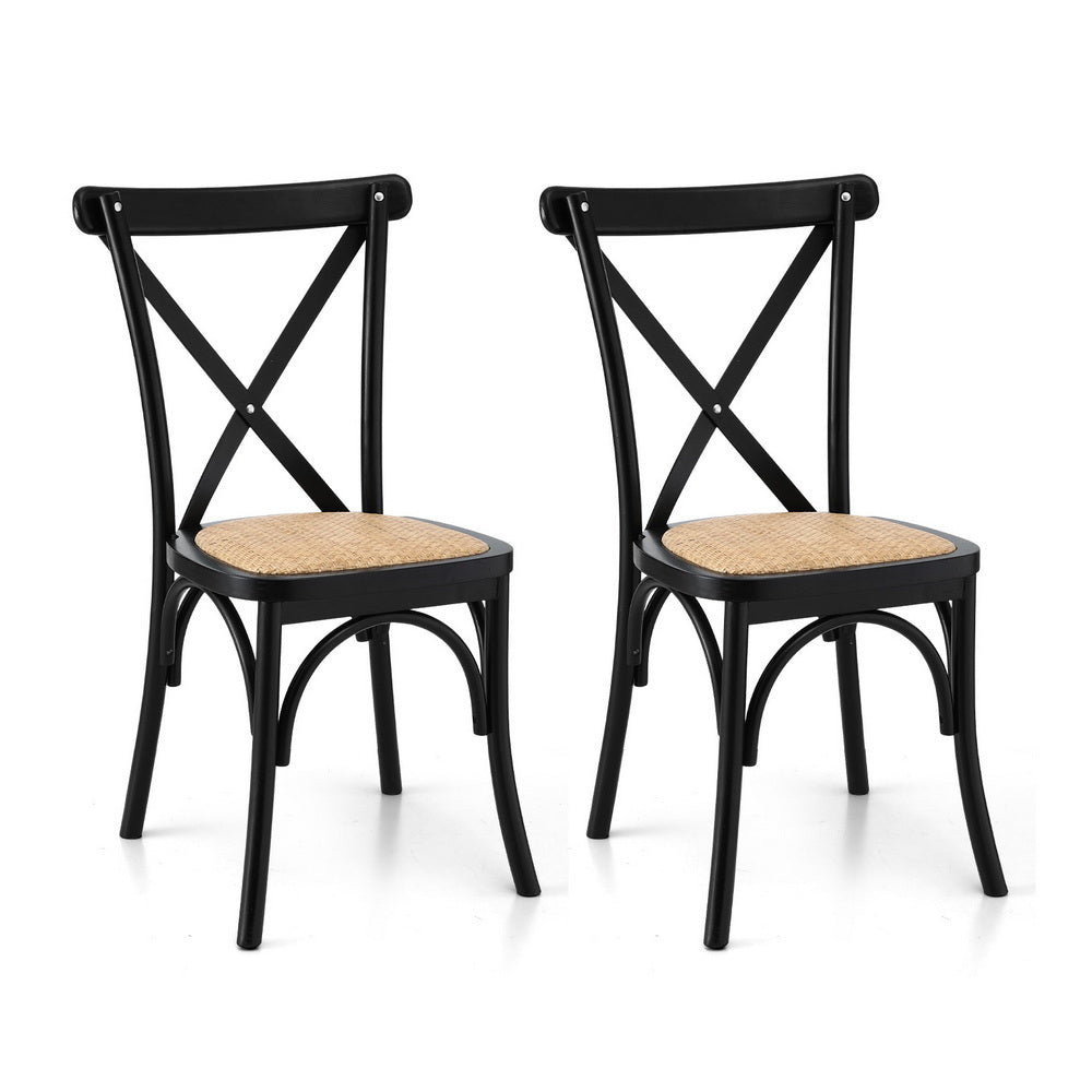 Artiss 2x Dining Chairs Rattan Wooden Kitchen Accent Chair Cafe Lounge Rubber Wood Awezingly