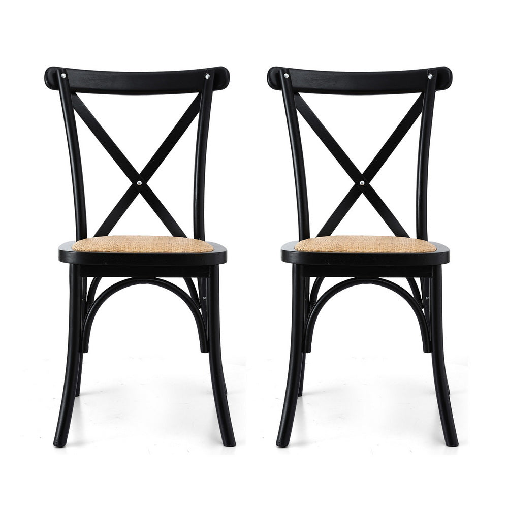 Artiss 2x Dining Chairs Rattan Wooden Kitchen Accent Chair Cafe Lounge Rubber Wood Awezingly