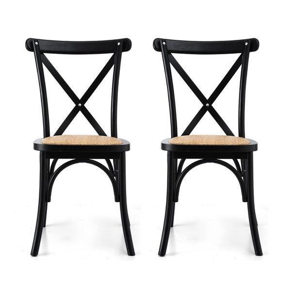 Artiss 2x Dining Chairs Rattan Wooden Kitchen Accent Chair Cafe Lounge Rubber Wood Awezingly