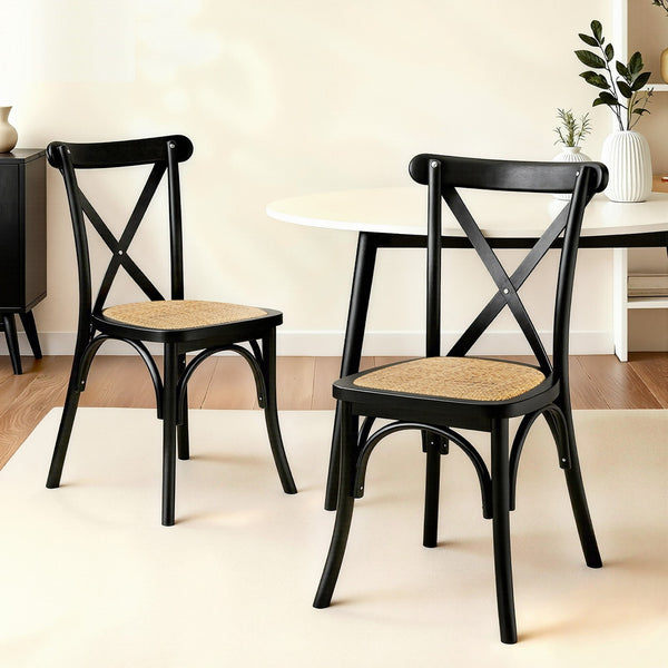 Artiss 2x Dining Chairs Rattan Wooden Kitchen Accent Chair Cafe Lounge Rubber Wood Awezingly
