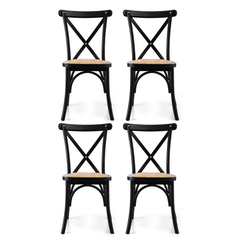Artiss 4x Dining Chairs Rattan Wooden Kitchen Accent Chair Cafe Lounge Rubber Wood Awezingly