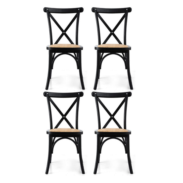 Artiss 4x Dining Chairs Rattan Wooden Kitchen Accent Chair Cafe Lounge Rubber Wood Awezingly
