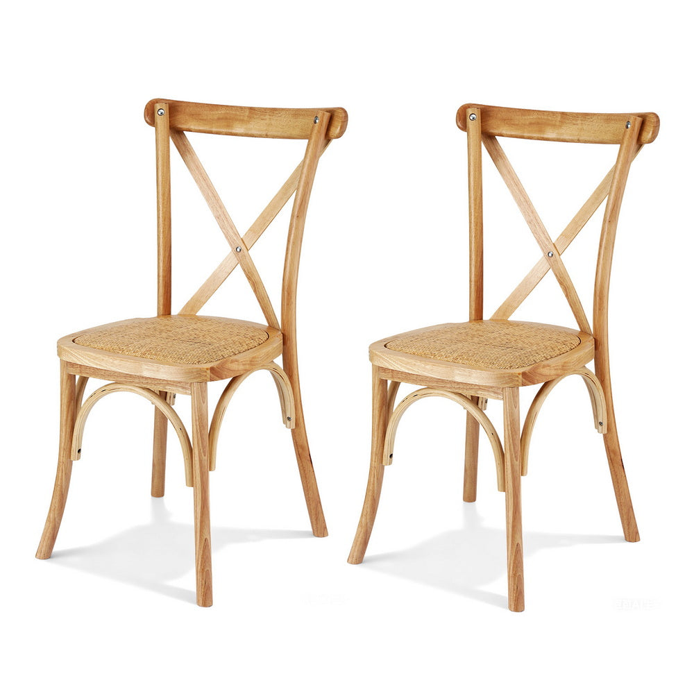 Artiss 2x Dining Chairs Rattan Wooden Kitchen Accent Chair Cafe Lounge Rubber Wood Awezingly