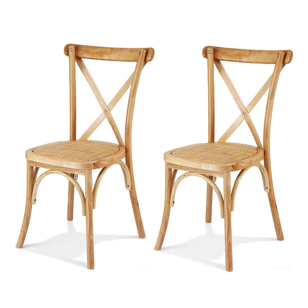 Artiss 2x Dining Chairs Rattan Wooden Kitchen Accent Chair Cafe Lounge Rubber Wood Awezingly