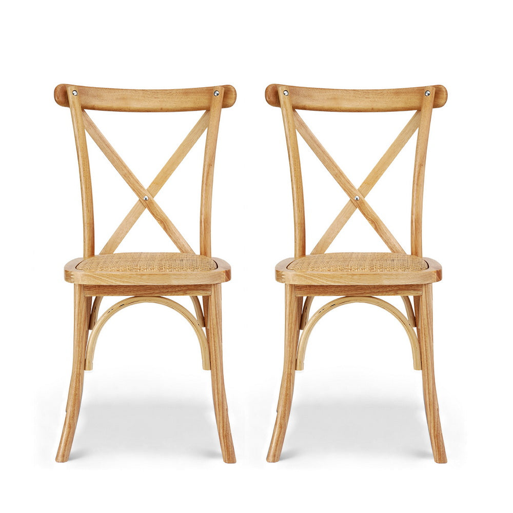Artiss 2x Dining Chairs Rattan Wooden Kitchen Accent Chair Cafe Lounge Rubber Wood Awezingly