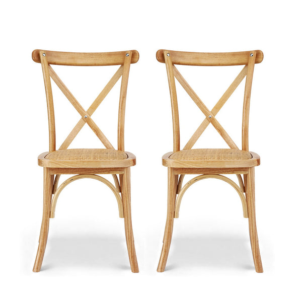 Artiss 2x Dining Chairs Rattan Wooden Kitchen Accent Chair Cafe Lounge Rubber Wood Awezingly