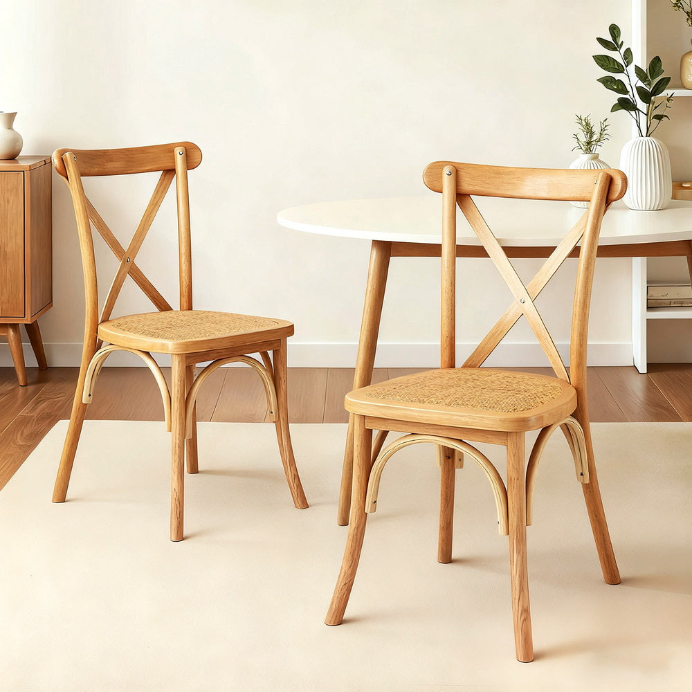 Artiss 2x Dining Chairs Rattan Wooden Kitchen Accent Chair Cafe Lounge Rubber Wood Awezingly
