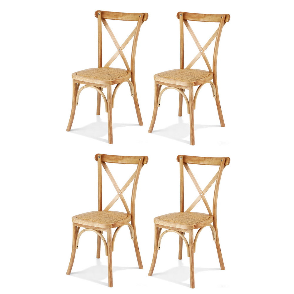 Artiss 4x Dining Chairs Rattan Wooden Kitchen Accent Chair Cafe Lounge Rubber Wood Awezingly