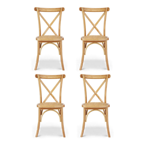 Artiss 4x Dining Chairs Rattan Wooden Kitchen Accent Chair Cafe Lounge Rubber Wood Awezingly