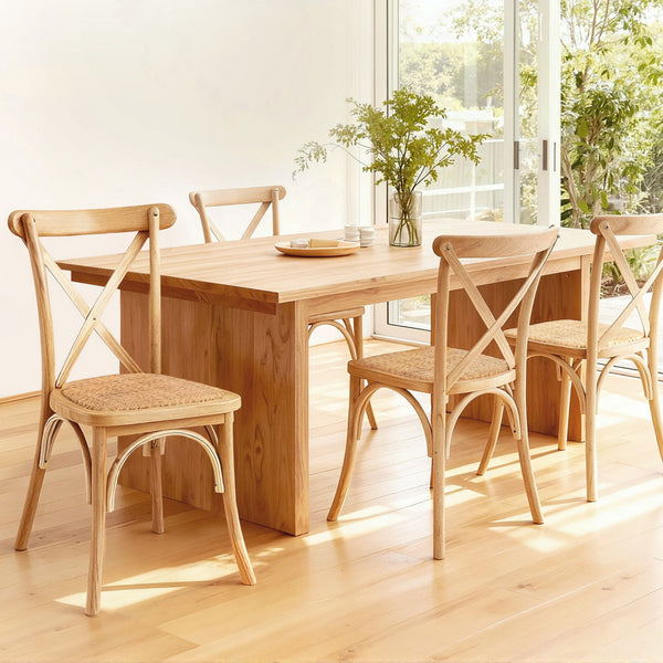 Artiss 4x Dining Chairs Rattan Wooden Kitchen Accent Chair Cafe Lounge Rubber Wood Awezingly